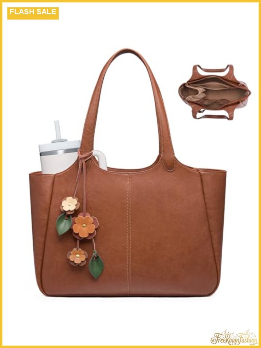 Vegan Leather Tote Bag for Women Work Shoulder Bag with 40oz Cup Holder Laptop